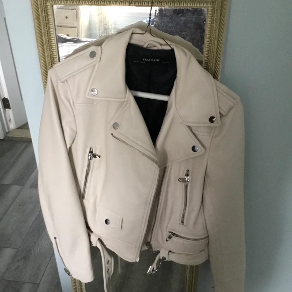 Zara moto jacket ivory